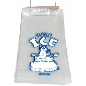 8 lb. Plastic Ice Bags on Cardboard Wicket - "PURE ICE" Polar Bear