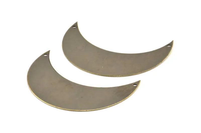 Antique Brass Crescent Pendant, 2 Antique Brass Plated Crescent Moon Pendant with 2 Holes (55x20x0.60mm) H0172
