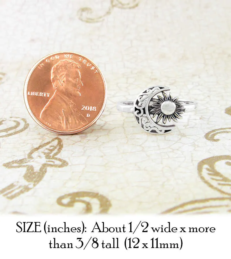 Fancy Crescent Moon And Sun Flower Ring