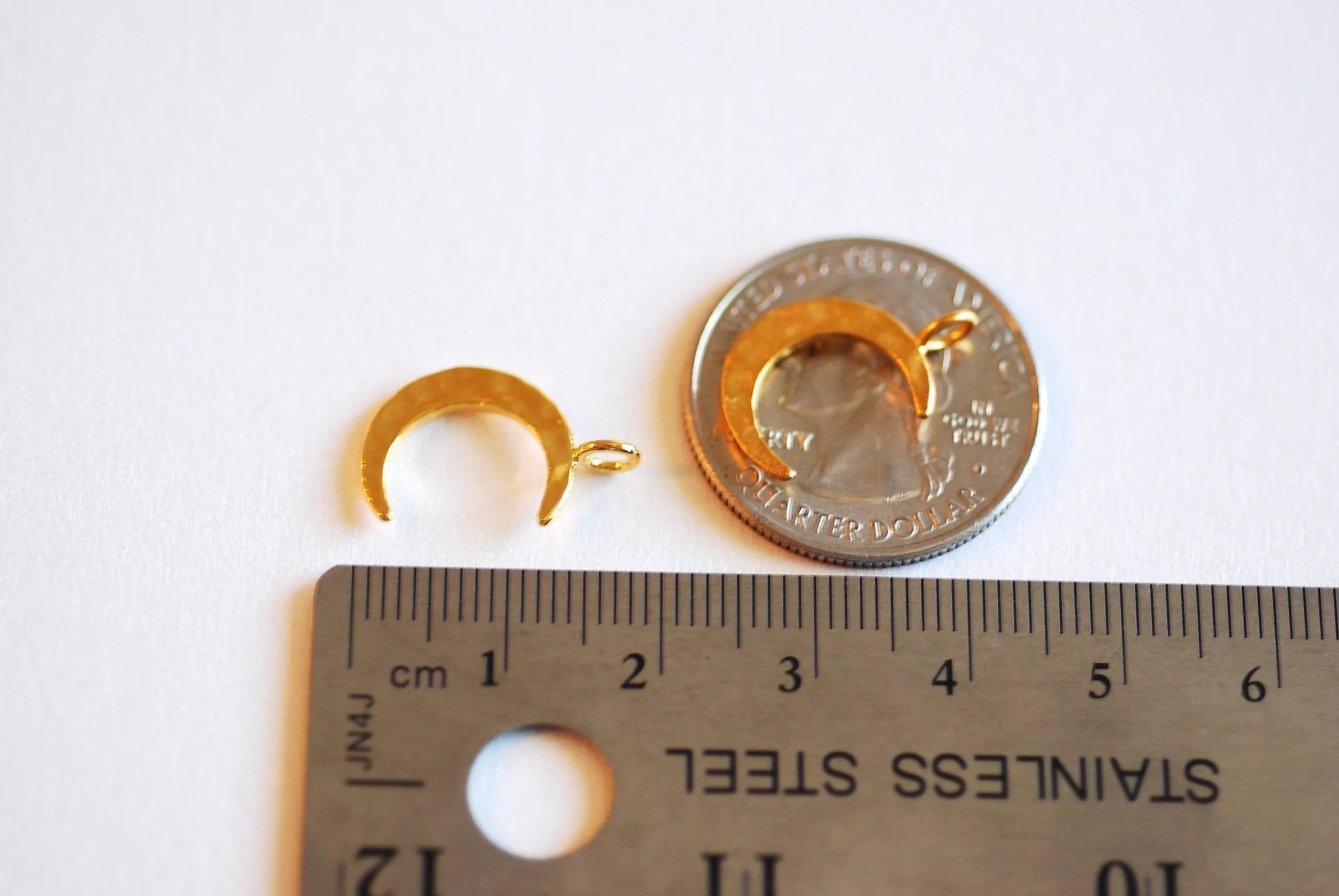 Hammered Vermeil Wholesale Gold Crescent Moon Charm- 925 Sterling silver plated 22k Gold, Gold Half Moon, Eclipse Moon, Half Circle, Moon Charm, 117