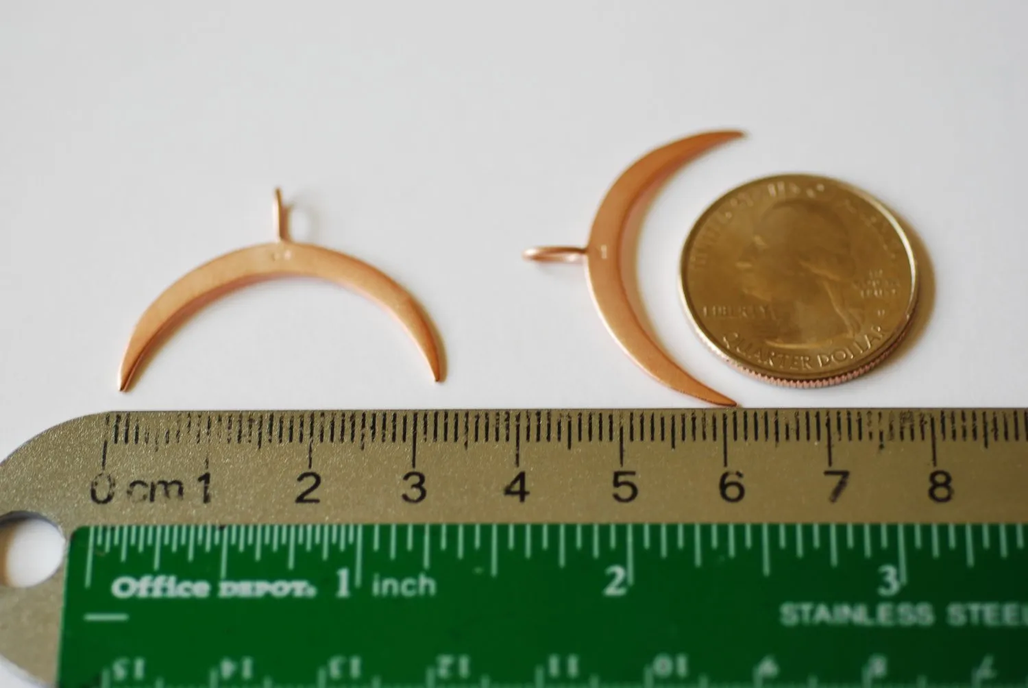 Matte Vermeil Wholesale Rose Gold Crescent Moon Charm Pendant, 18k gold plated Sterling Silver, Half Moon Charm, Rose Gold Double Horn Pendant, 224