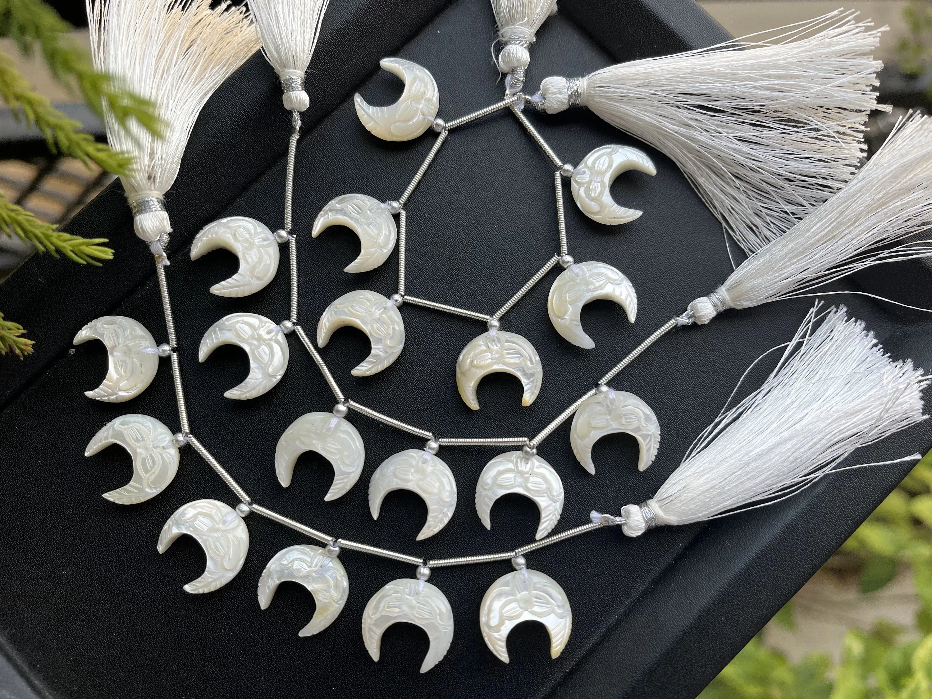 Mother of Pearl Carved Crescent Moon Shape Beads