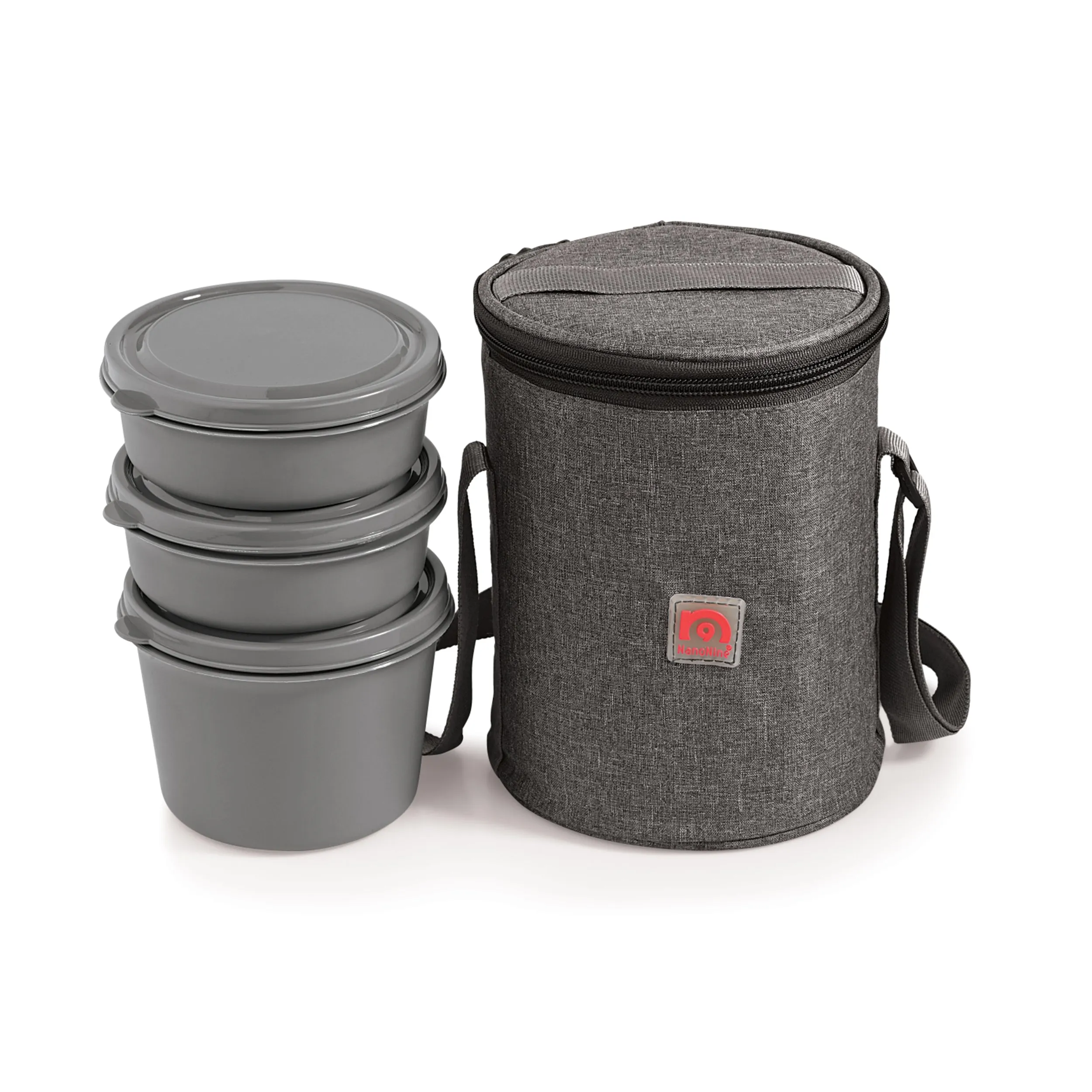 NanoNine Micro Safe Single Wall  Stainless Steel Lunch Box , 600ml X 1   300ml X 2,Microwave Safe, 3-Piece, Grey