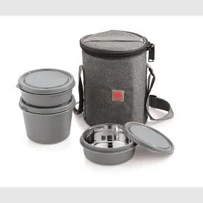 NanoNine Micro Safe Single Wall  Stainless Steel Lunch Box , 600ml X 1   300ml X 2,Microwave Safe, 3-Piece, Grey