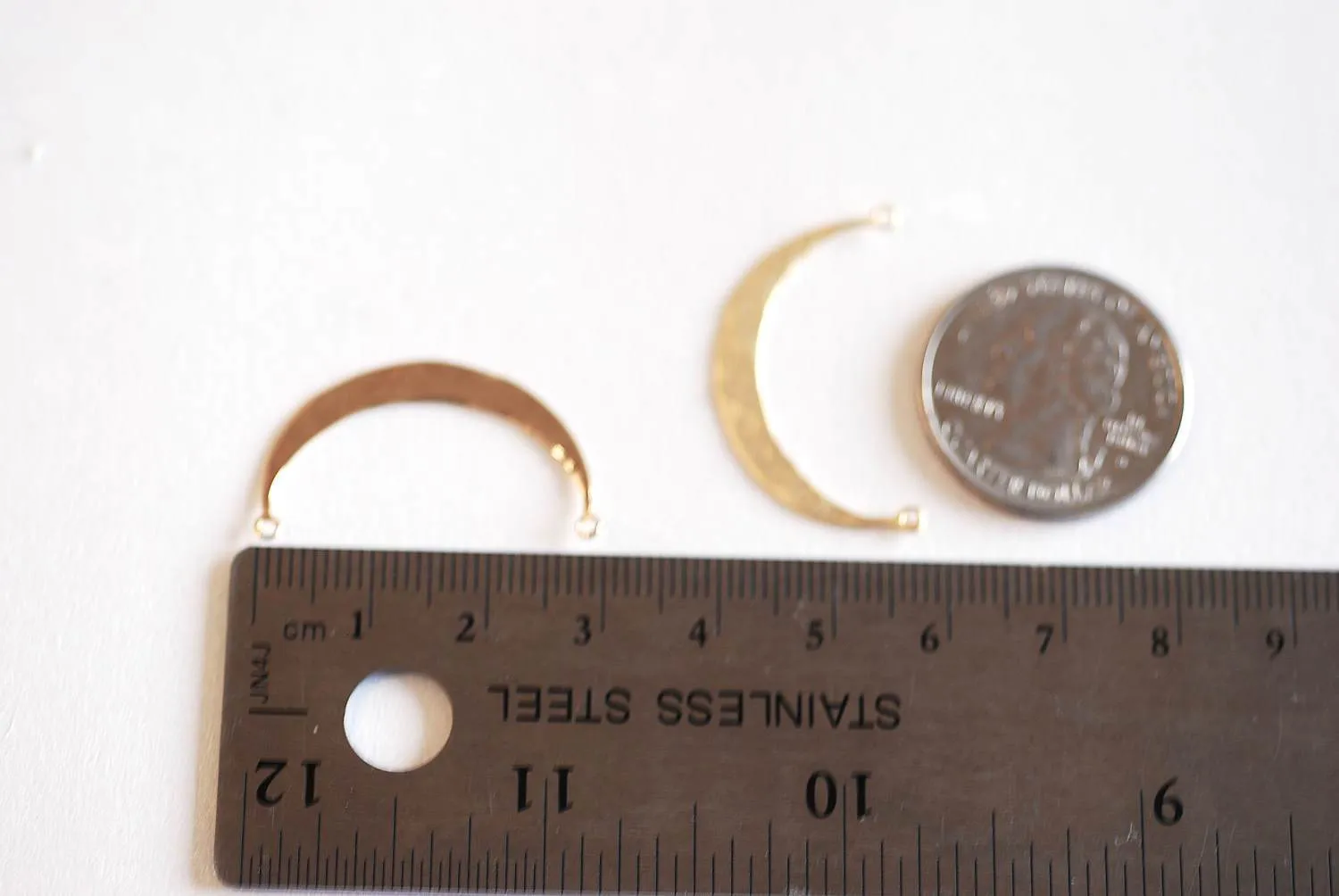 Shiny Gold Wholesale Hammered Crescent Moon Connector- Gold Half Moon Link Spacer, Crescent Charm, Hammered Half Circle Connector, Moon Connector, 335