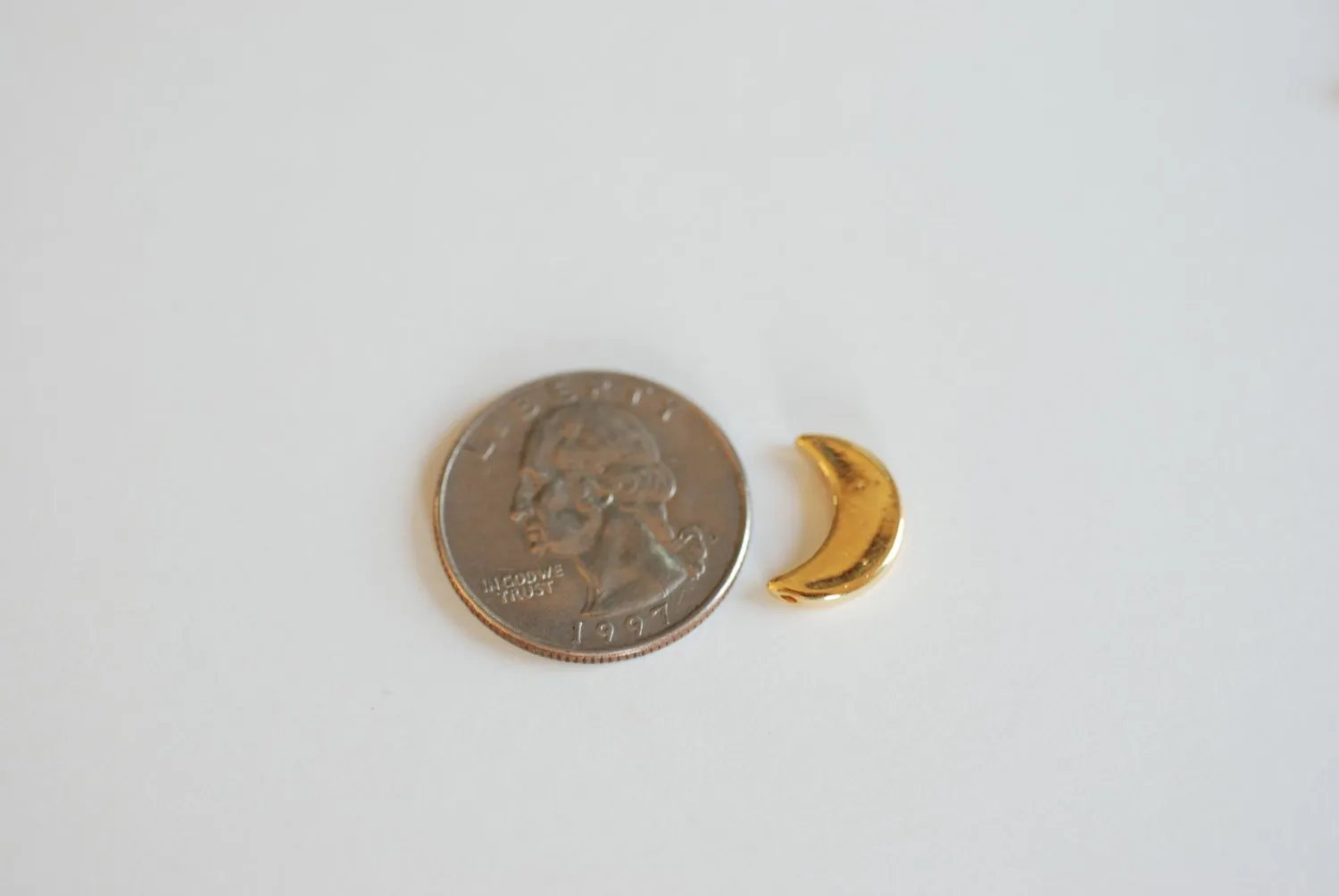 Shiny Vermeil Wholesale Gold Crescent Moon Charm- 18k gold plated over sterling silver half moon charm pendant, Gold Crescent Half Moon Beads