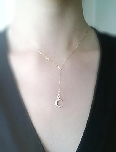 Wholesale Gold Crescent Moon Lariat, Half Moon Necklace, Moon Necklace, Moon Rosary, Gold Crescent Necklace,crescent moon rosary,half moon pendant